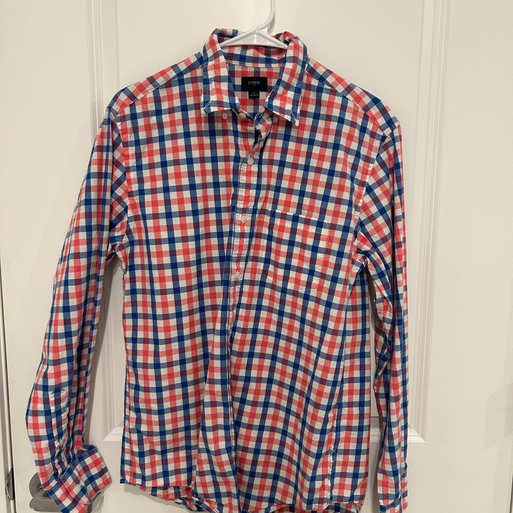 J. Crew Men's Checkered Shirt in Red and Blue
